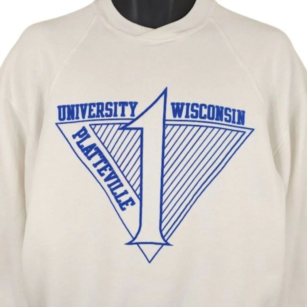 Vintage Wisconsin Platteville Pioneers Sweatshirt Mens Size Large White NCAA USA